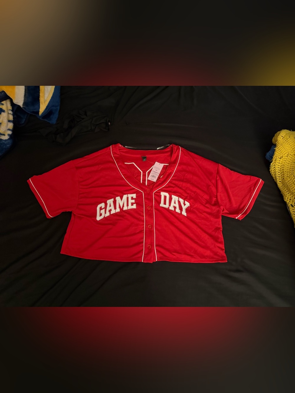 Women’s no boundaries Game Day Red cropped Button-Front Jersey size XXL NWT